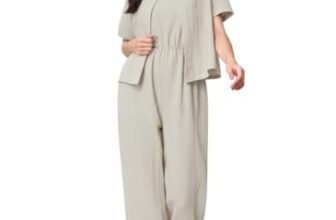 TOPLOT Women’s Jumpsuit Co-ord Set | Soft Breathable Feel | Comfortable Fit with Easy Movement | Stylish One-Piece Outfit Design | Perfect for Casual & Travel (Jump-Suit-5225-Cream-M)