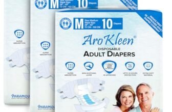 Arokleen (ISI CERTIFIED) Adult Diapers Tape Style | Medium (M) Size, 30 Count, Waist Size (72-102cm | 28″- 40″ inches), Unisex, High Absorbency, Leak Proof, Overnight Protection, Odour lock, Anti-Bacterial Absorbent Core-Pack of 3