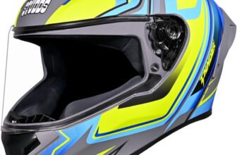 STUDDS Thunder Flash Full Face ISI & DOT Certified Helmet with Spoiler and Clear Visor Motorbike Helmet(MATT GREY – BLUE)