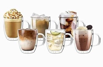 SIMPARTE Orchid Double Wall Glass Coffee Mugs 350ml Set of 6 Insulated Crystal Clear Tea Cups with Handle for Hot & Cold Coffee Latte Cappuccino Espresso Microwave Safe Stylish Borosilicate Drinkware