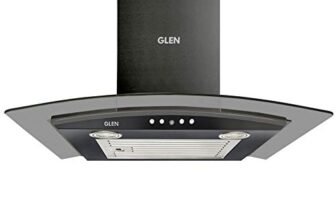 Glen 60cm 1000 m3/hr Curved Glass Wall Mounted Kitchen Chimney Push Buttons Baffle Filter (MISO Black)