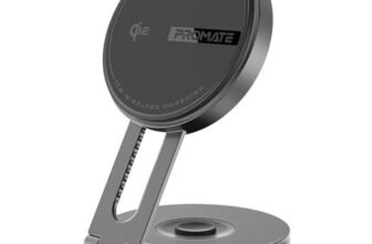 Promate Qi2 Certified Wireless Magnetic Car Charger Mount with 15W MagSafe Compatibility, Car Dashboard & LCD Screen Support, Adjustable Rotatable Swing Arm, Cradless 360° Design, FOD, MagMate-1