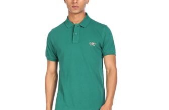 U.S. POLO ASSN. Men’s Ribbed Collar Pure Cotton Slim Fit Polo Shirt (USTS5808_STORM_S)