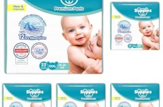 Amazon Brand – Supples Premium Baby Diaper Pants | 22 Baby Diapers | XXXL | 18-55 Kg | 12 Hrs Absorption | Cushiony Cotton Soft Fabric | Phthalates-Free | Triple Leak Guard (Pack of 5)