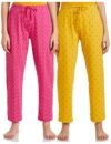 Amazon Brand – Symbol Women’s Cotton Ankle Length Regular Fit Pyjama Set (Combo Pack of 2) (SBT-02 Cont_Mustard & Magenta_XS)