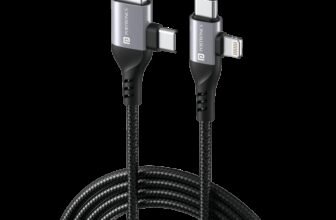 Portronics 4-in-1 Cable 3 A 1 m Konnect 4 IN 1 Multi Functional with Nylon Braided Fast for Android, iOS Devices(Compatible with Smartphones, Tablet, Laptop, Macbook, Black, One Cable, NA)
