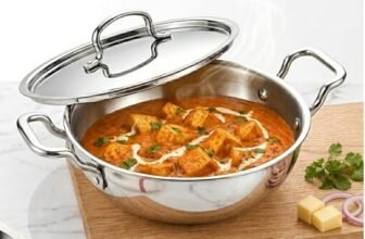 SOLARA Triply Stainless Steel Kadai with SS Lid 20 cm, Tri Ply SS Kadhai, Heavy Bottom Induction Base Cookware, Stainless Steel Cooking Pot for Frying, Sauteing, Curry