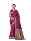 MANOHARI Women’s Most Trendy Banarasi Woven Purple Wine Saree With Heavy Jacquard Work Saree With Blouse Piece