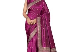 MANOHARI Women’s Most Trendy Banarasi Woven Purple Wine Saree With Heavy Jacquard Work Saree With Blouse Piece