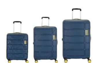 Kamiliant by American Tourister Harrier Zing|Trolley Bag Set of 3 (55+68+79 cms) for Travel| Hard Case Polypropylene (PP) Suitcase|360° 8-Wheel Spinner Luggage Trolley|Combination Lock|Navy Blue