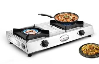 Longway Stellar Stainless Steel Top, 2 Burner Manual Ignition Stainless Steel Gas Stove (Silver, ISI Certified, 2 Year Warranty)