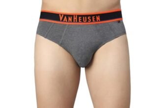 Van Heusen Cotton Men Colour Fresh Briefs – Neon Elasticized Waistband, Ultra Soft_10013_Charcoal Melange W Neon Orange_S, Small