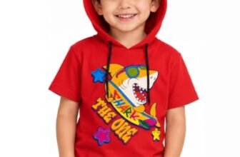 WINGS 2 FLY Boys Half Sleeve Hooded T-Shirt | Stylish Hoodie Tee for Kids | Order multiple quantities to receive both Red and navy colors.