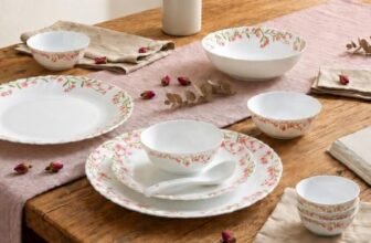 Novo By La Opala Opalware Dinner Set 35 Pcs for Family of 6, Spring Meadows | Microwave & Dishwasher Safe Crockery Set for Home, Bone-Ash Free Bowls & Plates Set, Break-Resistant & Lightweight