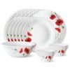 Larah by BOROSIL Red Carnations Opalware Dinner Set (White) – 19-Pieces
