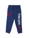 US Polo Assn. Knitted Cotton Joggers for Boys – Mid Rise, Regular Fit, Brand Printed Joggers for Kids – 12T, Blue