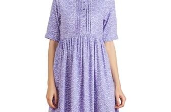 Amazon Brand – Symbol Women’s Rayon Fit and Flare One Piece Midi Length Dress (DR-05-WES-CONT_Violet_S)