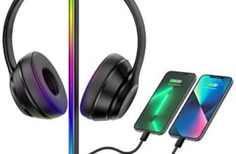 ABRALE RGB Headphone Stand with 1 USB-C Charging Port and 1 USB Charging Port, Desk Gaming Headset Holder with 7 Light Modes and Non-Slip Rubber Base Suitable for All Earphone Accessories (Black)
