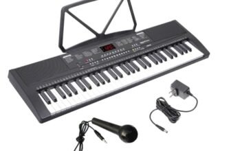 Amazon Basics 61 keys Electronic Keyboard Piano with LED Display | Adapter | Key Note Stickers | Mic | Music Sheet Stand – Works only with adapter (no battery needed)