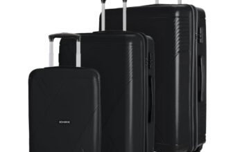 HRX Icon 3Pc Set Haileys Black Polypropylene Hard Shell Suitcase Set – Premium Travel Trolley Bags with 4 Spinner Wheels, Number Lock & Water Resistant Body