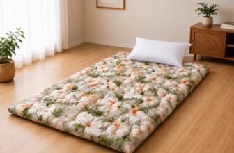 Rhythm Cotton Foldable Mattress with Pillow for Floor | 3 inch Quilt Mattress for Single Bed | Soft & Comfortable, Reversible Gadda | 120 GSM Medium Firm Cotton Filled Fabric 72×36
