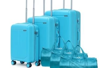 VLITE Megatron 6-Piece Family Set – 3 Duffle Bags + 3 Trolley Suitcases, Unbreakable Polypropylene Luggage, 8 Spinner Wheels, Built-in Number Lock, 3-Year Warranty (Set of 6 with Duffels, Teal)