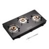 Lifelong 3 Burner Gas Stove with Gas Lighter | Modern Glass Stove with 6mm Toughened Glass | High-Efficient Manual Ignition Cooktop | ISI Certified & LPG Compatible | 360° Flexible Gas Inlet (Black)