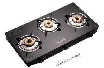 Lifelong 3 Burner Gas Stove with Gas Lighter | Modern Glass Stove with 6mm Toughened Glass | High-Efficient Manual Ignition Cooktop | ISI Certified & LPG Compatible | 360° Flexible Gas Inlet (Black)