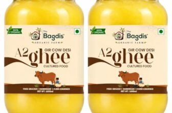 The Bagdis Organic A2 Gir Cow Ghee | Hand-Churned Cultured Bilona Ghee| Grass-Fed | 100% Pure & Natural Ghee Glass Bottle 1000ml (Pack of 2) a2 cow ghee, a2 gir cow ghee, gir cow ghee, organic a2 ghee, desi cow ghee, pure cow ghee, traditional desi ghee