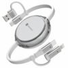 Portronics 60W Quadline 4-In-1 Multifunctional Fast Charging Retractable Cable With Multiple Port & Strong Heads, Strong, Type C, Lightening, USB A, Fast Data Sync, 1M Cable Length (White)