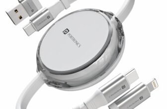 Portronics 60W Quadline 4-In-1 Multifunctional Fast Charging Retractable Cable With Multiple Port & Strong Heads, Strong, Type C, Lightening, USB A, Fast Data Sync, 1M Cable Length (White)