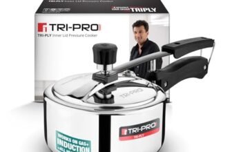 Tripro Triply Stainless Steel Inner Lid Pressure Cooker, 2 Litres Pressure Cooker, Even Heat Distribution, Bakelite Sturdy Handle, Healthy Cooking, Easy to Clean, Induction and Gas Stove Ready