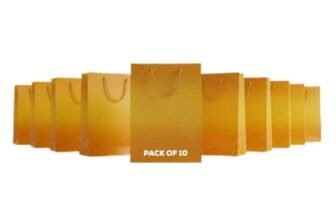 PrettyKrafts Square Blocks Printed Paper Gift Bags | Pack of 10 | 38x28x9 cm | Large Size | Reusable & Eco-Friendly Paper Bags for Gifting, Parties, Return Gifts, Shopping and Special Occasions (Gold)