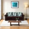 Peachtree Alton 3 Seater Sofa with Velvet Printed 3 Pillows for Living Room, Mango Wooden Frame & Iron Leg| Malfino Fabric Sofa for Dining Room, Hall, 3 Year Warranty | Padded Armstyle (Dark Brown)