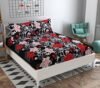 VORDVIGO 3D Polycotton Double Bed Bedsheet with Two Pillow Covers_Size-90 * 90 inch (Red & White Flower Design)
