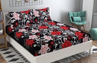 VORDVIGO 3D Polycotton Double Bed Bedsheet with Two Pillow Covers_Size-90 * 90 inch (Red & White Flower Design)