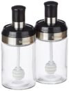 Amazon Brand – Solimo Borosilicate Glass Sauce Jar with Dipper, Set of 2 (250 ml Each) | Black