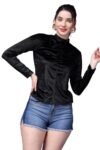 POPWINGS Casual Solid Velvet Halter Neck Full Sleeves Top for Women || Stylish Western Latest Party Top