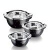 Signoraware Royal Bliss BPA Free Plastic Casserole Set| Inner Steel & Outer Plastic| Safe & Durable Gifting Set| Ideal for Storing Chapatti, Rice & Curries (1L+ 1.5L+ 2L| Setof3| Black)