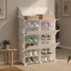 Amazon Basics Plastic Shoe Rack | 6-Door | 85 × 32 × 126 cm | White | PP + Iron | Stackable, Dustproof, Foldable & Easy Assembly