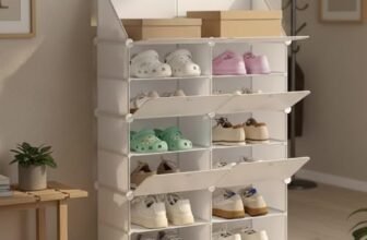 Amazon Basics Plastic Shoe Rack | 6-Door | 85 × 32 × 126 cm | White | PP + Iron | Stackable, Dustproof, Foldable & Easy Assembly