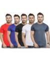 AWG ALL WEATHER GEAR Men Polyester Dry Fit (Pack of 5, Gym T Shirt for Man | Quick Dry Fit Regular Fit Half Sleeve Solid Round Neck Sports T-Shirt, Assorted, Small