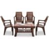 MAHARAJA Classic Plastic Table & Chair Set | Elegant Design, Sturdy Build | Perfect for Home, Office & Garden Use (Teakwood, 4 Chair+1 Table)
