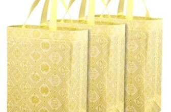 Kuber Industries Unisex-Adult Shopping Handbag | Grocery Shopping Bag | Reusable Shopping Bags | Vegetable Bag | Check-Kalash Carry Bag | Pack of 3 | Yellow