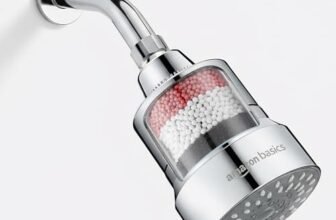 Amazon Basics Filtered Shower Head with 5 Spray Modes | Water Softener | ABS Material | Chrome Finish | 13.3L x 9.6W cm