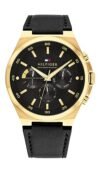 Tommy Hilfiger Quartz Multifunction Black dial Leather Strap Watch for Men-TH1792086