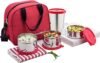 Signoraware Sling Stainless Steel Lunch Box with Steel tumbler (500ml, 500ml, 350ml, 370ml, Red) – Set of 4