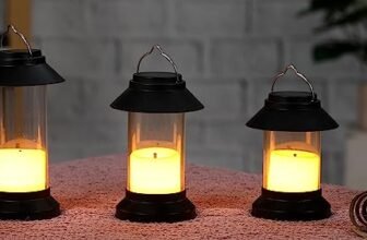 SATYAM KRAFT 3 Pcs Flameless and smokeless Acrylic Antique LED Hurricane Lantern Lamp and Wireless Wall Hanging Candle for Home Decor,Living Room,Christmas,Wedding,Wall Decor (3 Pieces)