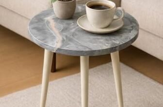 CraftsX2Z Wooden Small Coffee Table | Wooden Side Table | Multipurpose Table | End Table | Stool for Living Room & Bedroom | Table with Wooden Legs | Round Sturdy & Plant Stand 12 Inch Grey