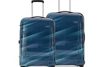 Aristocrat Force (66 cm+76 cm) Acrylonitrile Butadiene Styrene(Abs) Pack of 2 (Medium+Large) 4 Spinner Wheels Hardsided Scuba Blue Suitcase Sets | 3-Year Warranty